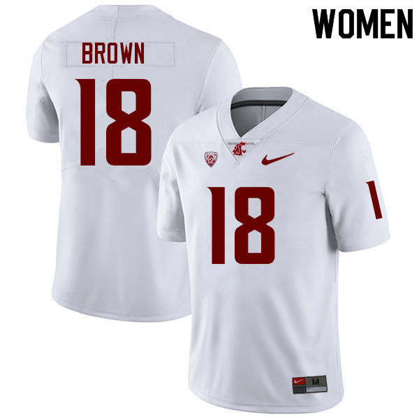 Women #18 Emmett Brown Washington State Cougars College Football Jerseys Sale-White - Click Image to Close